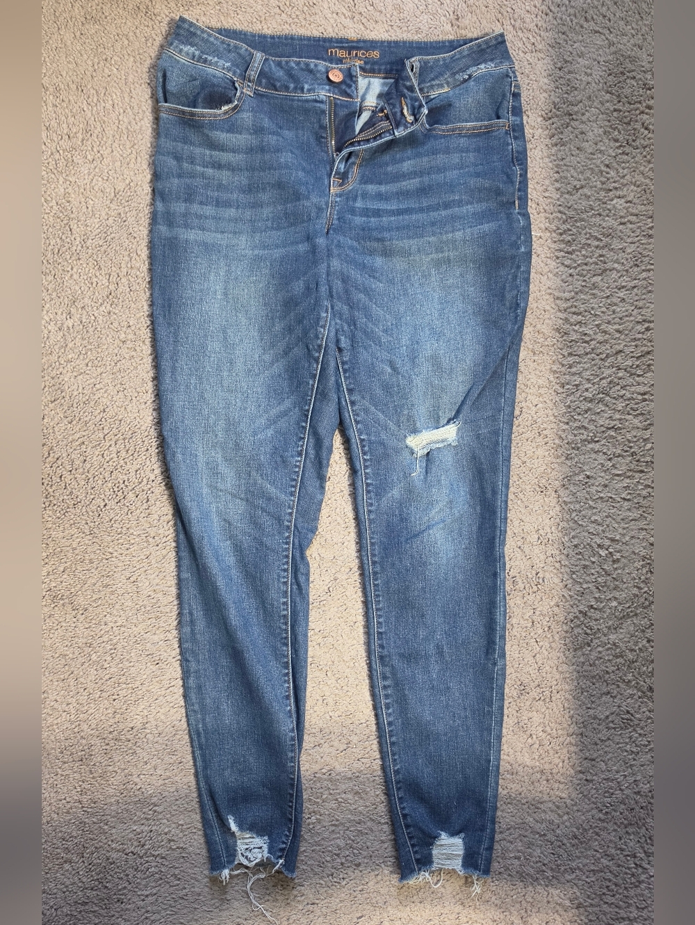 Maurices Medium Blue Distressed Skinny Jeans, Medium Long (30.5" Inseam)